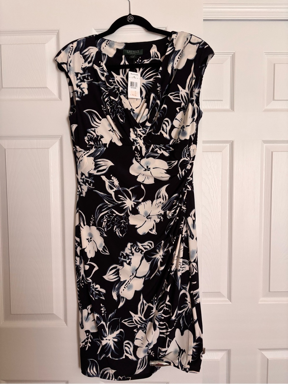 Ralph Lauren Navy & White Floral Faux-Wrap Dress
